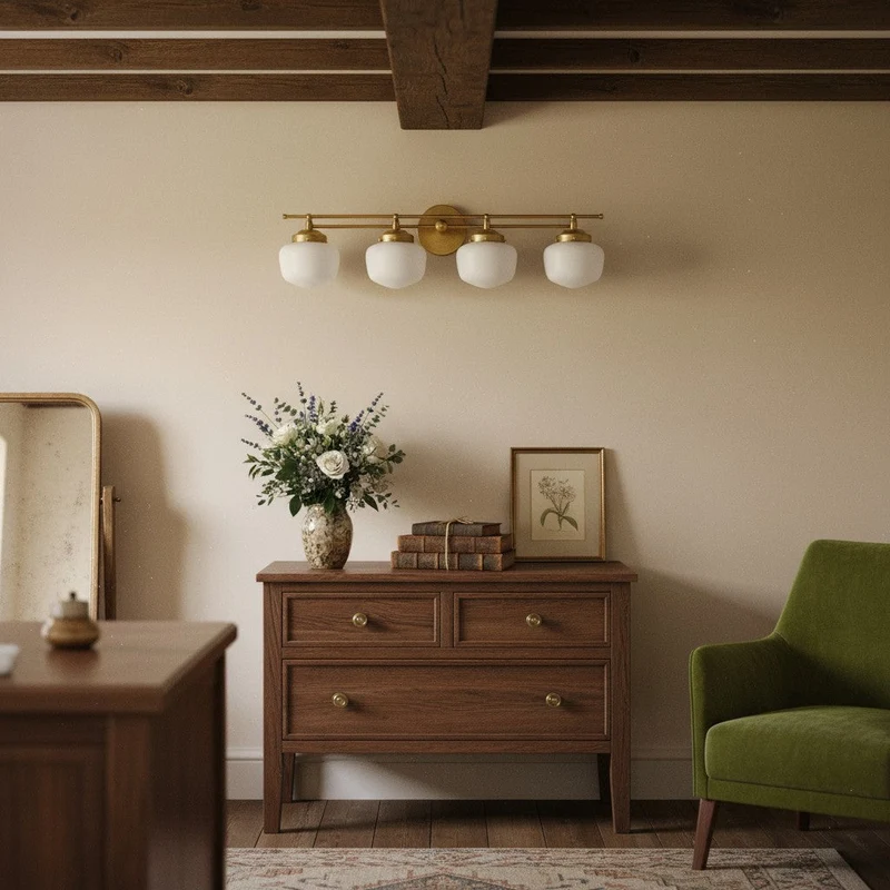 Globe Wandlamp Klassieke Badkamer Schoolhouse Verlichting Mat Opaal Glas voor Spiegel en Wastafel | Sansoti