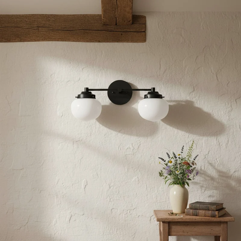 Globe Wandlamp Klassieke Badkamer Schoolhouse Verlichting Mat Opaal Glas voor Spiegel en Wastafel | Sansoti