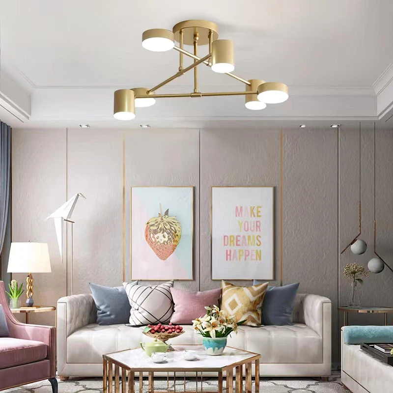 Sputnik Plafondlamp 6-armen LED Metalen Frame Ø57cm Goud Zwart Wit 36W dimbaar Mid-Century Scandinavische eetkamer woonkamer entree modern design | Sansoti