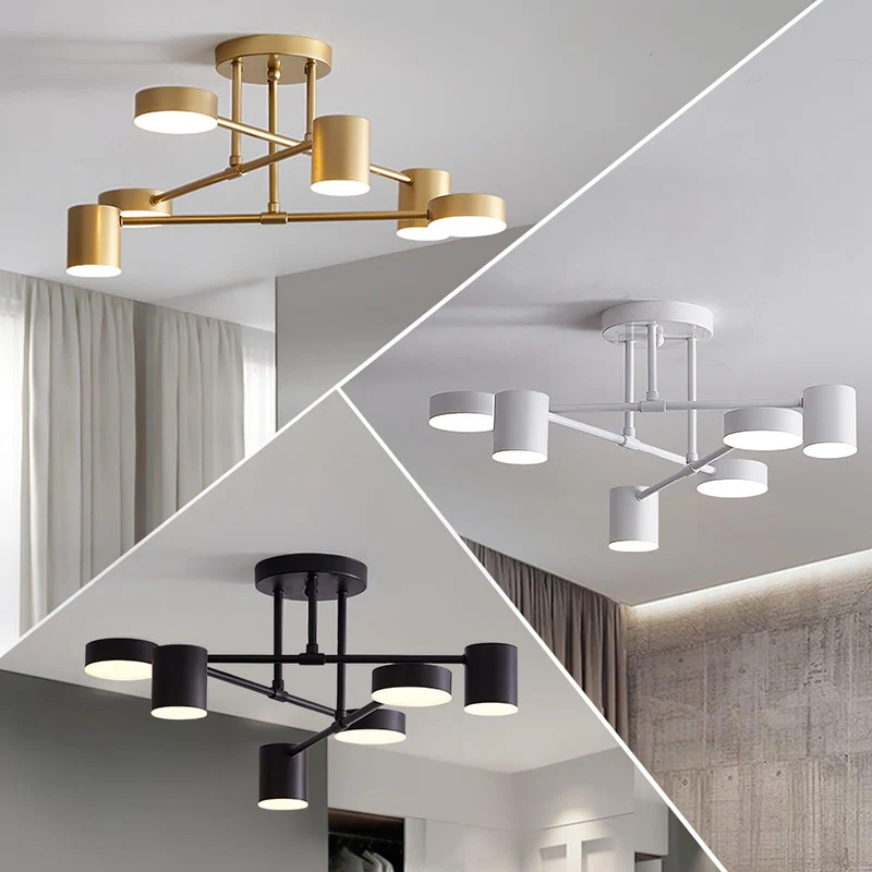 Sputnik Plafondlamp 6-armen LED Metalen Frame Ø57cm Goud Zwart Wit 36W dimbaar Mid-Century Scandinavische eetkamer woonkamer entree modern design | Sansoti