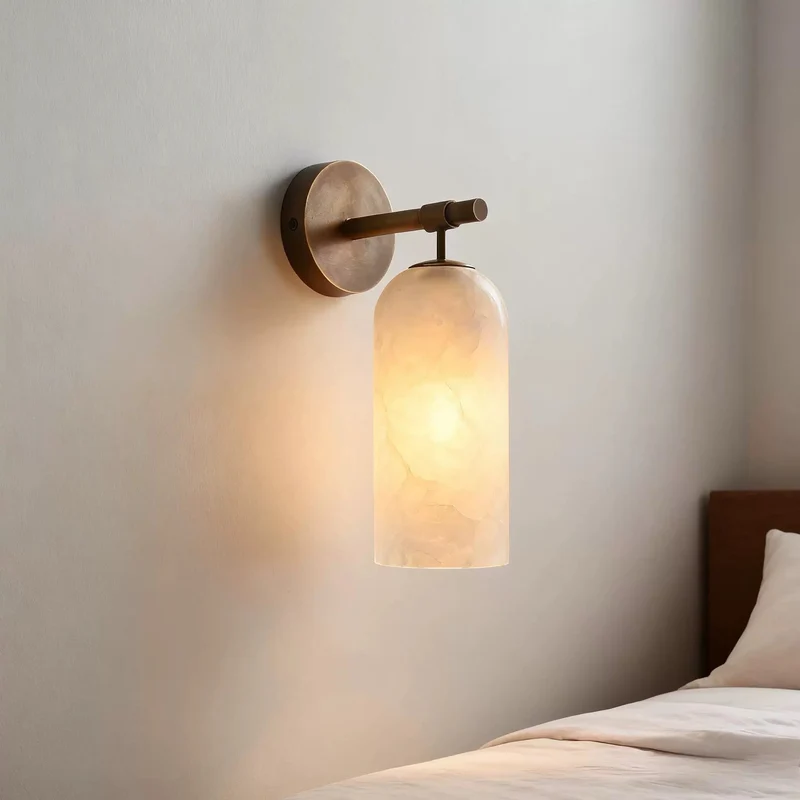 Albast Wandlamp Cilindervorm Minimalistisch Gouden Armatuur Warme Gloed Verlichting | Sansoti