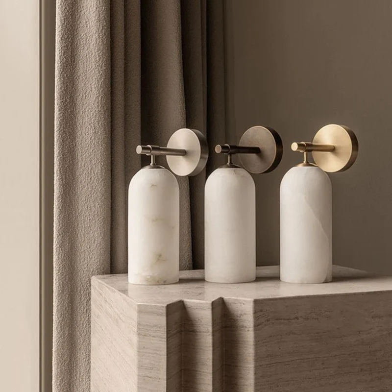 Albast Wandlamp Cilindervorm Minimalistisch Gouden Armatuur Warme Gloed Verlichting | Sansoti