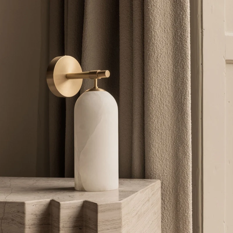 Albast Wandlamp Cilindervorm Minimalistisch Gouden Armatuur Warme Gloed Verlichting | Sansoti
