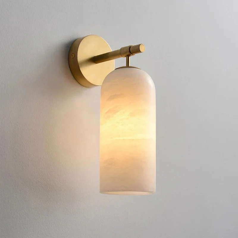 Albast Wandlamp Cilindervorm Minimalistisch Gouden Armatuur Warme Gloed Verlichting | Sansoti