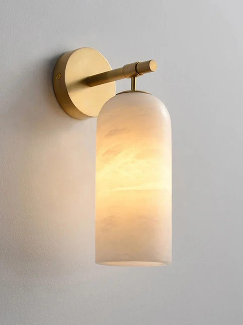 Albast Wandlamp Cilindervorm Minimalistisch Gouden Armatuur Warme Gloed Verlichting | Sansoti