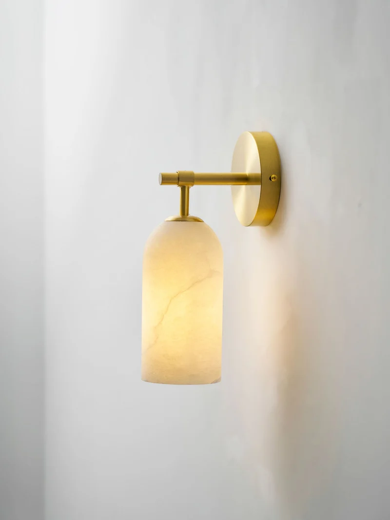 Albast Wandlamp Cilindervorm Minimalistisch Gouden Armatuur Warme Gloed Verlichting | Sansoti