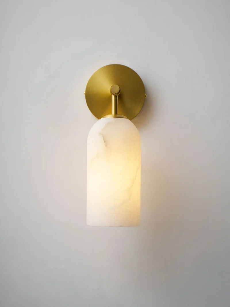 Albast Wandlamp Cilindervorm Minimalistisch Gouden Armatuur Warme Gloed Verlichting | Sansoti