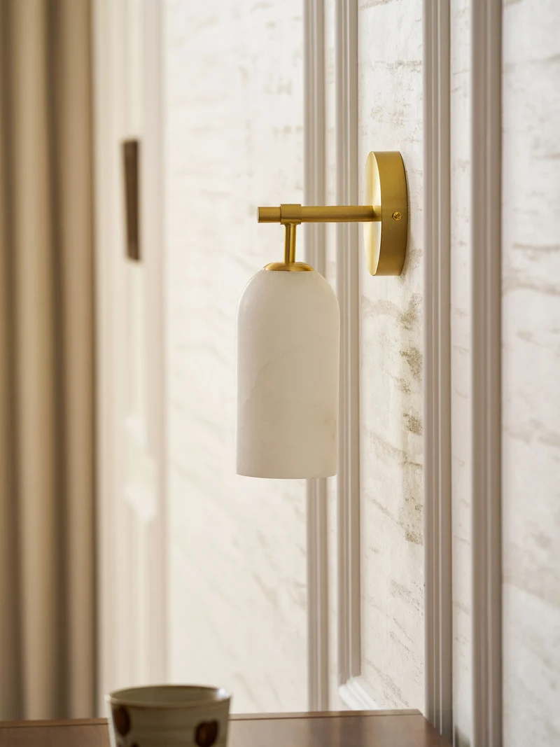 Albast Wandlamp Cilindervorm Minimalistisch Gouden Armatuur Warme Gloed Verlichting | Sansoti