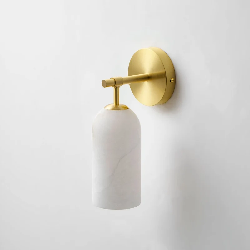 Albast Wandlamp Cilindervorm Minimalistisch Gouden Armatuur Warme Gloed Verlichting | Sansoti