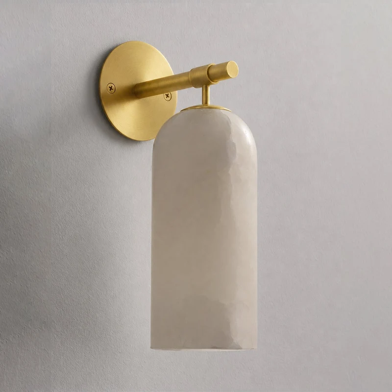 Albast Wandlamp Cilindervorm Minimalistisch Gouden Armatuur Warme Gloed Verlichting | Sansoti