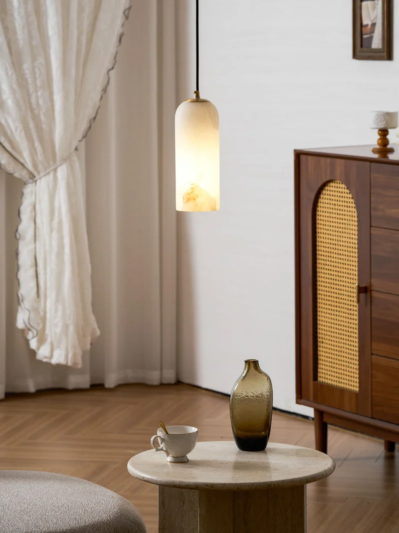 Alabasten Hanglamp met Gevlochten Snoer – Natuursteen Verlichting van Enkel Lichtpunt tot 21-Lichts Cluster – Mid-Century Modern Stijl Eetkamer Hanglamp met E12/E14 Fitting | Sansoti