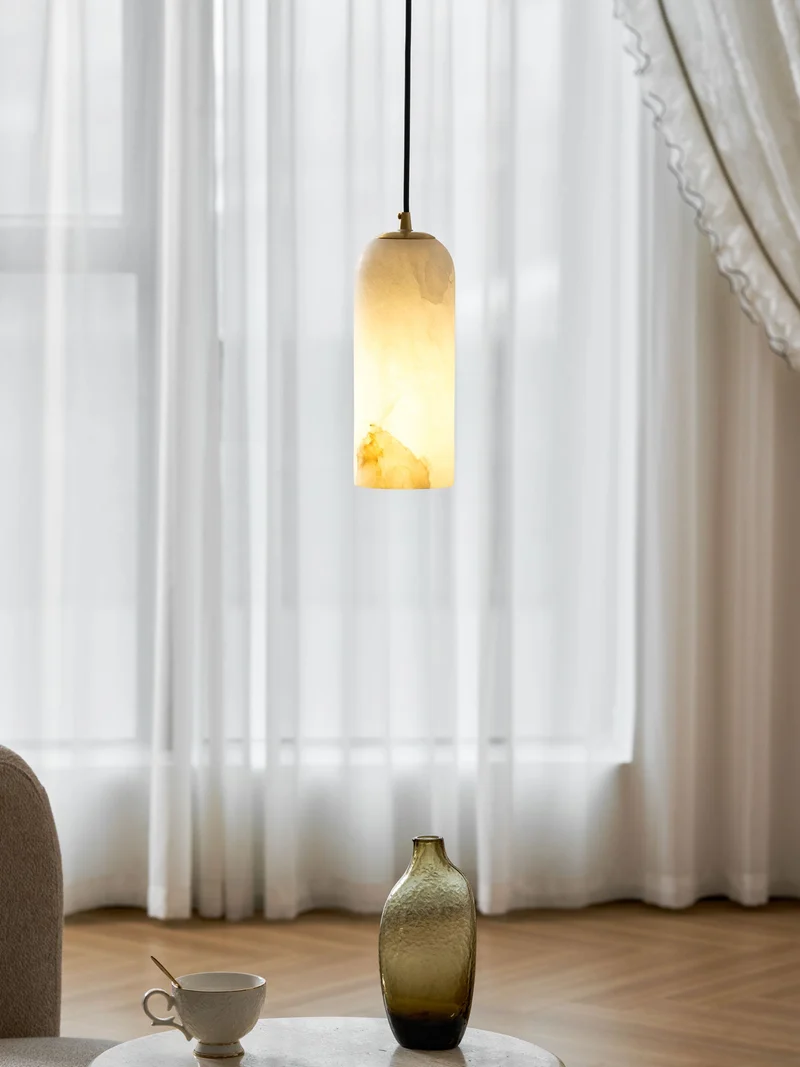 Alabasten Hanglamp met Gevlochten Snoer – Natuursteen Verlichting van Enkel Lichtpunt tot 21-Lichts Cluster – Mid-Century Modern Stijl Eetkamer Hanglamp met E12/E14 Fitting | Sansoti