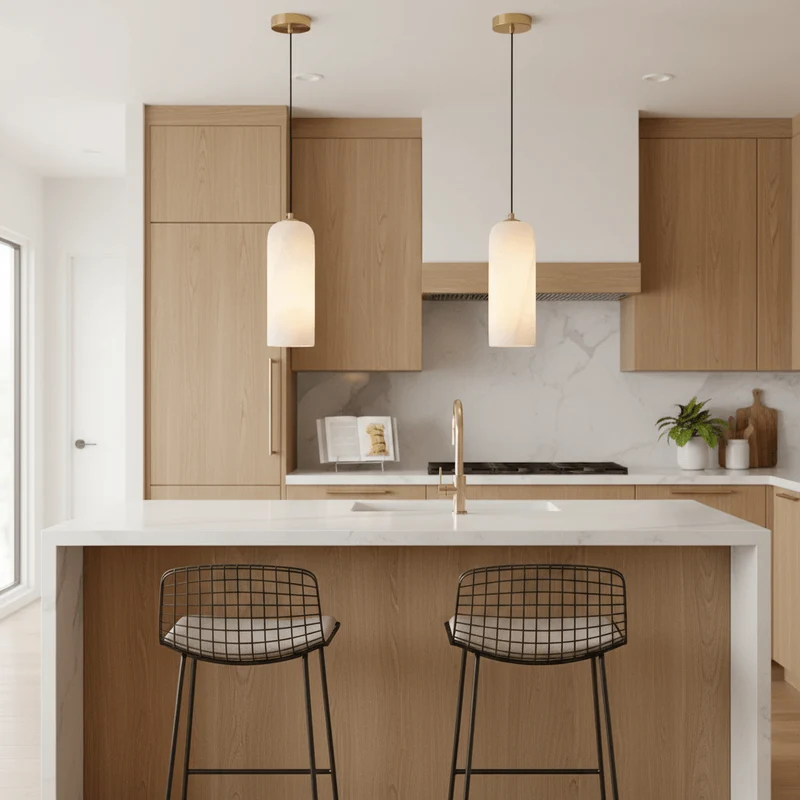 Alabasten Hanglamp met Gevlochten Snoer – Natuursteen Verlichting van Enkel Lichtpunt tot 21-Lichts Cluster – Mid-Century Modern Stijl Eetkamer Hanglamp met E12/E14 Fitting | Sansoti