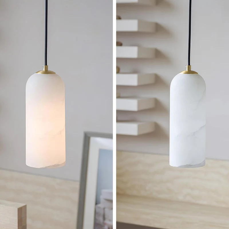 Alabasten Hanglamp met Gevlochten Snoer – Natuursteen Verlichting van Enkel Lichtpunt tot 21-Lichts Cluster – Mid-Century Modern Stijl Eetkamer Hanglamp met E12/E14 Fitting | Sansoti