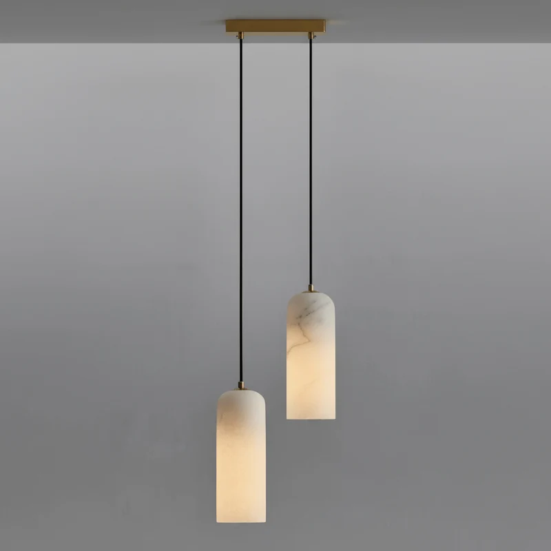 Alabasten Hanglamp met Gevlochten Snoer – Natuursteen Verlichting van Enkel Lichtpunt tot 21-Lichts Cluster – Mid-Century Modern Stijl Eetkamer Hanglamp met E12/E14 Fitting | Sansoti