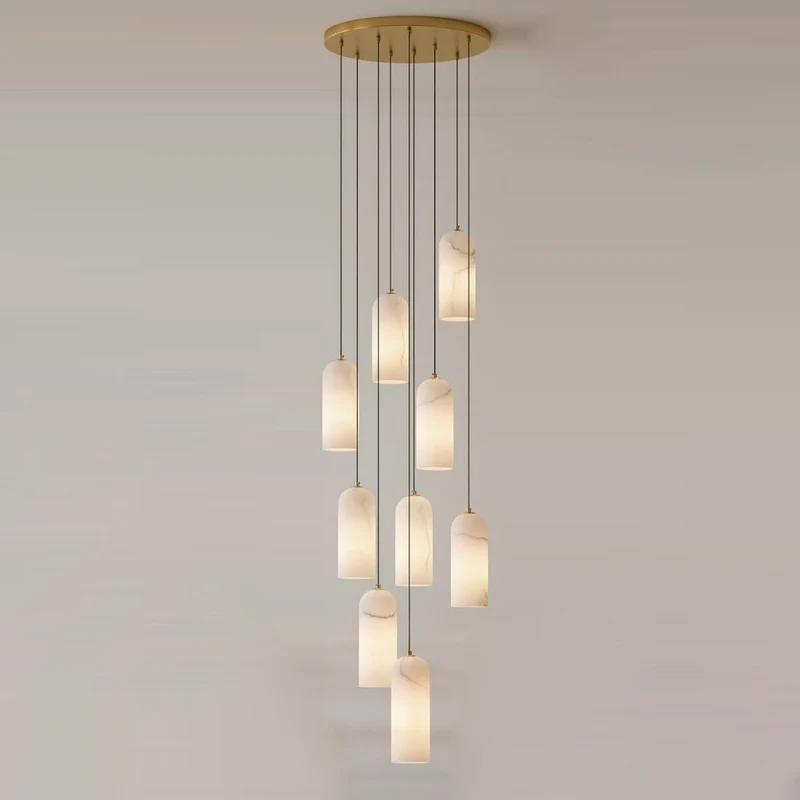 Alabasten Hanglamp met Gevlochten Snoer – Natuursteen Verlichting van Enkel Lichtpunt tot 21-Lichts Cluster – Mid-Century Modern Stijl Eetkamer Hanglamp met E12/E14 Fitting | Sansoti