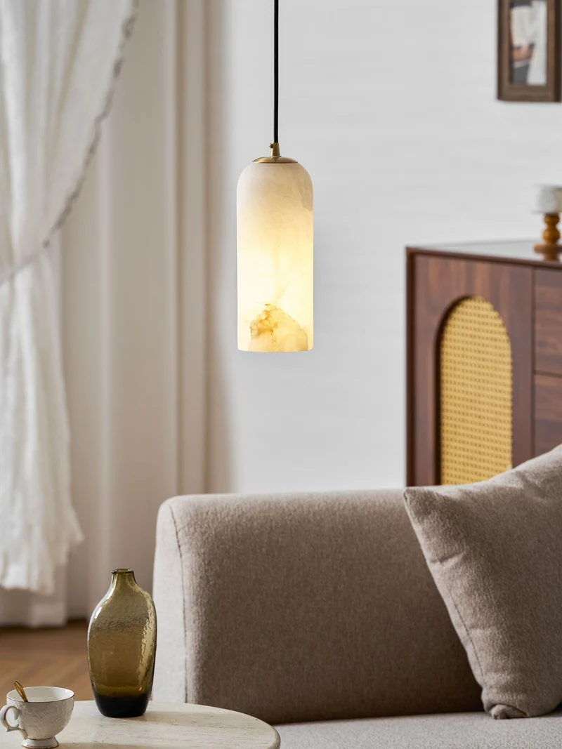 Alabasten Hanglamp met Gevlochten Snoer – Natuursteen Verlichting van Enkel Lichtpunt tot 21-Lichts Cluster – Mid-Century Modern Stijl Eetkamer Hanglamp met E12/E14 Fitting | Sansoti