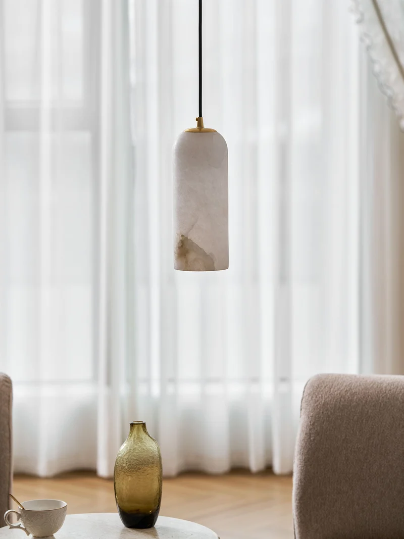 Alabasten Hanglamp met Gevlochten Snoer – Natuursteen Verlichting van Enkel Lichtpunt tot 21-Lichts Cluster – Mid-Century Modern Stijl Eetkamer Hanglamp met E12/E14 Fitting | Sansoti