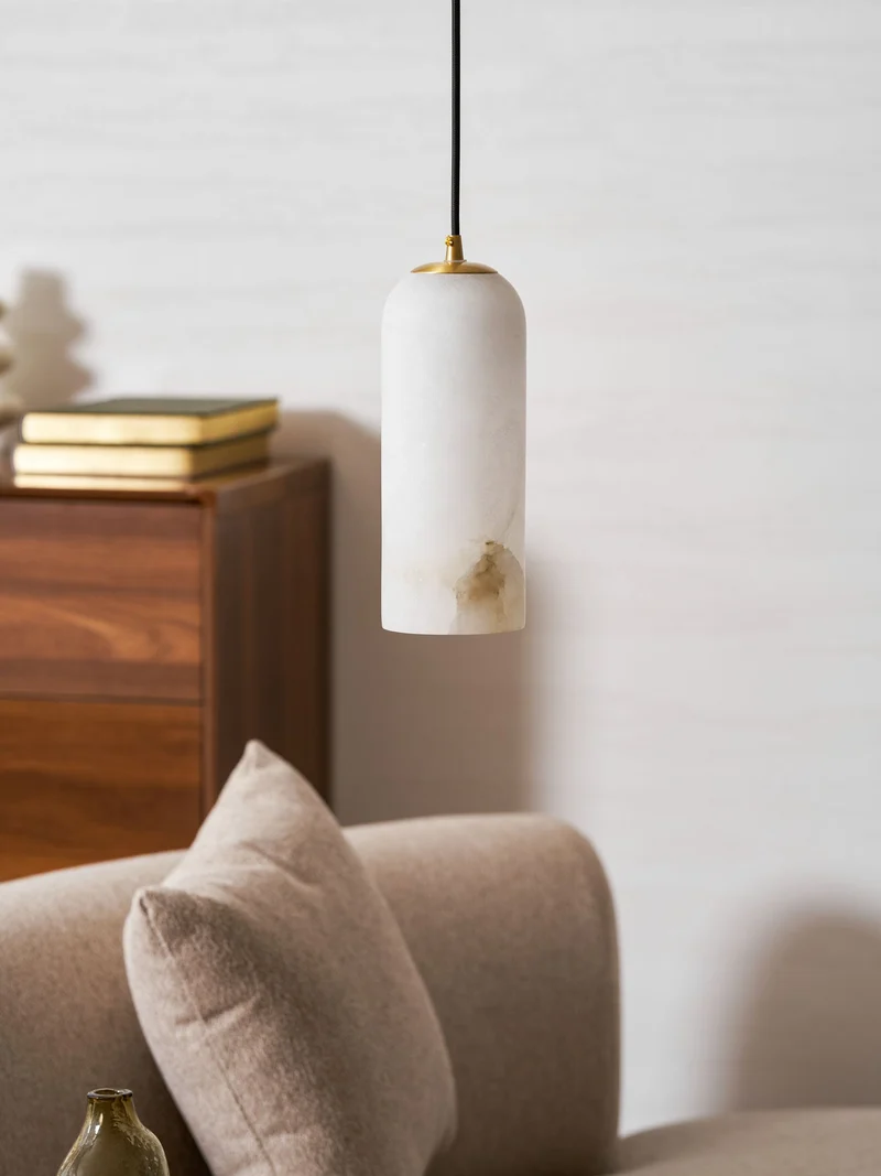 Alabasten Hanglamp met Gevlochten Snoer – Natuursteen Verlichting van Enkel Lichtpunt tot 21-Lichts Cluster – Mid-Century Modern Stijl Eetkamer Hanglamp met E12/E14 Fitting | Sansoti