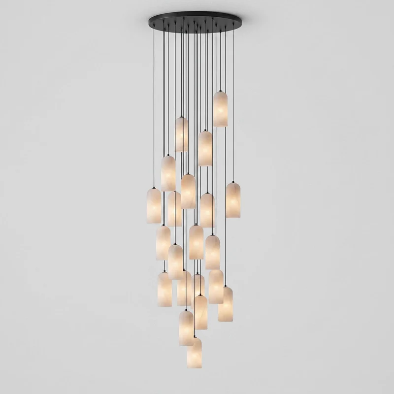 Alabasten Hanglamp met Gevlochten Snoer – Natuursteen Verlichting van Enkel Lichtpunt tot 21-Lichts Cluster – Mid-Century Modern Stijl Eetkamer Hanglamp met E12/E14 Fitting | Sansoti