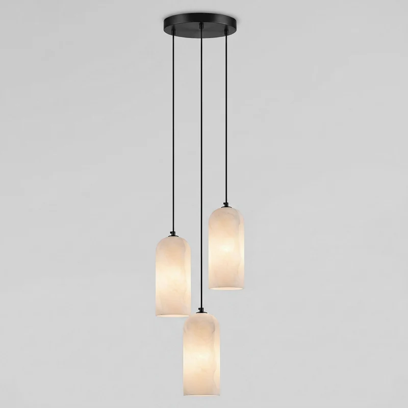 Alabasten Hanglamp met Gevlochten Snoer – Natuursteen Verlichting van Enkel Lichtpunt tot 21-Lichts Cluster – Mid-Century Modern Stijl Eetkamer Hanglamp met E12/E14 Fitting | Sansoti