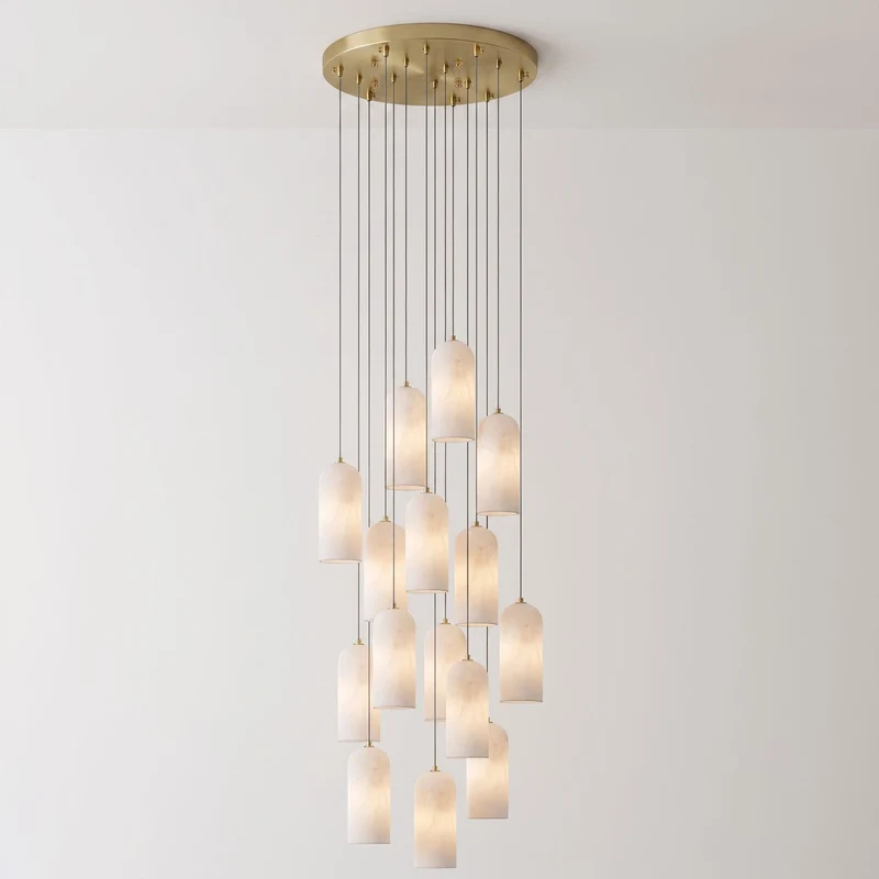 Alabasten Hanglamp met Gevlochten Snoer – Natuursteen Verlichting van Enkel Lichtpunt tot 21-Lichts Cluster – Mid-Century Modern Stijl Eetkamer Hanglamp met E12/E14 Fitting | Sansoti