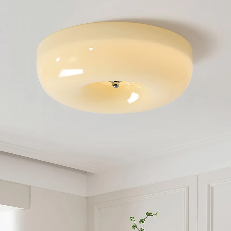 Plafondlamp Melkglas 32–46 cm | Glazen Bol met Zilveren Accent | Dimbare Plafondverlichting Warm Wit | Sansoti