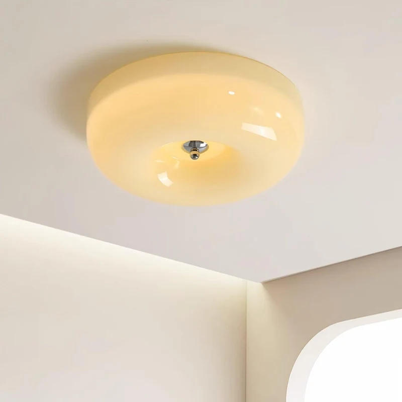 Plafondlamp Melkglas 32–46 cm | Glazen Bol met Zilveren Accent | Dimbare Plafondverlichting Warm Wit | Sansoti