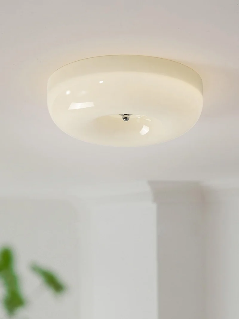 Plafondlamp Melkglas 32–46 cm | Glazen Bol met Zilveren Accent | Dimbare Plafondverlichting Warm Wit | Sansoti