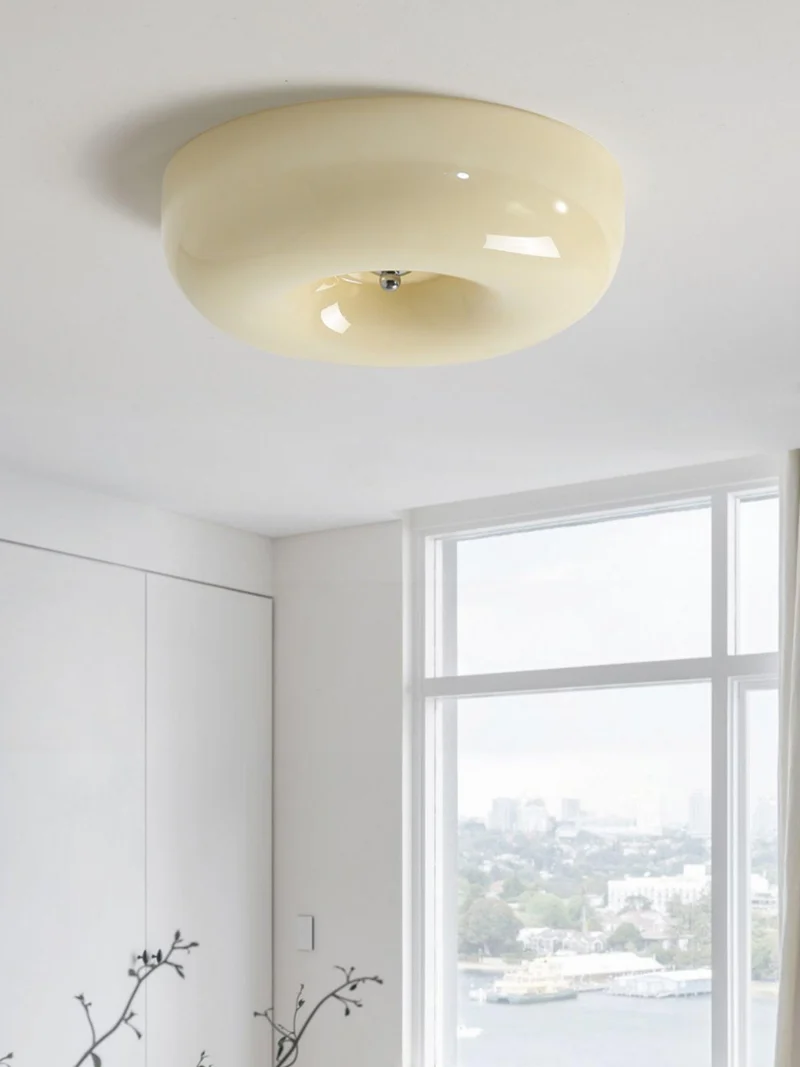Plafondlamp Melkglas 32–46 cm | Glazen Bol met Zilveren Accent | Dimbare Plafondverlichting Warm Wit | Sansoti