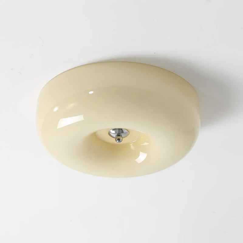 Plafondlamp Melkglas 32–46 cm | Glazen Bol met Zilveren Accent | Dimbare Plafondverlichting Warm Wit | Sansoti
