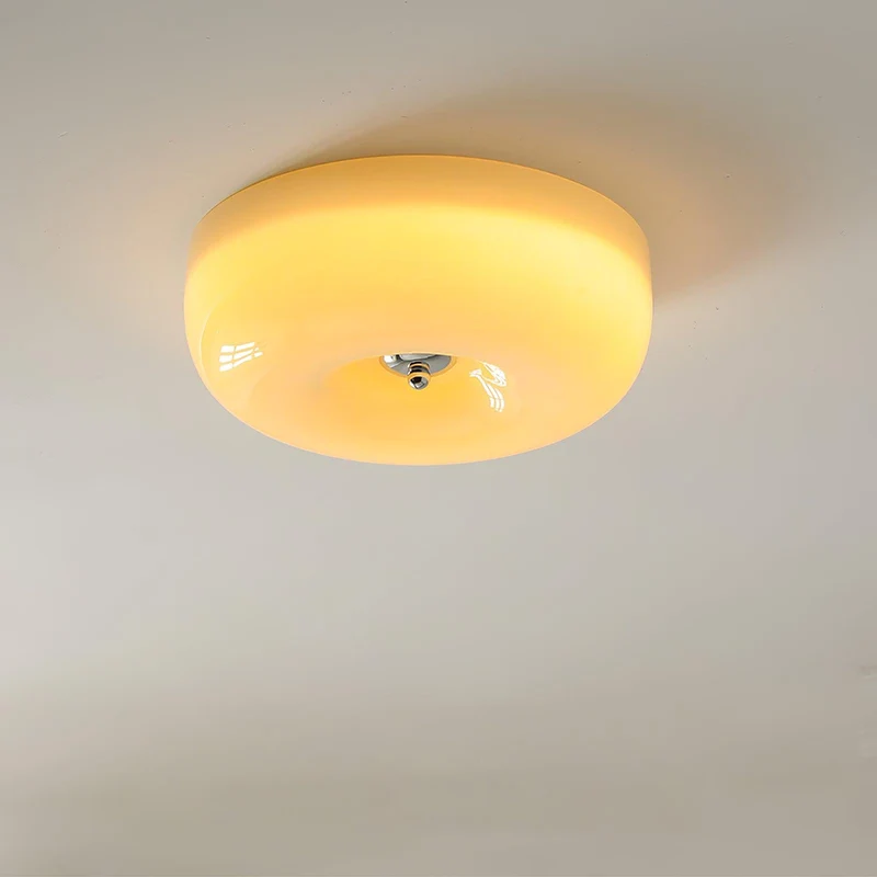 Plafondlamp Melkglas 32–46 cm | Glazen Bol met Zilveren Accent | Dimbare Plafondverlichting Warm Wit | Sansoti