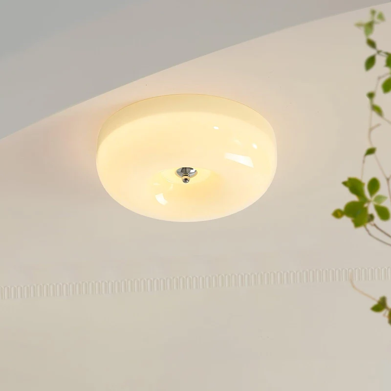 Plafondlamp Melkglas 32–46 cm | Glazen Bol met Zilveren Accent | Dimbare Plafondverlichting Warm Wit | Sansoti