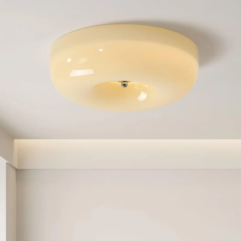 Plafondlamp Melkglas 32–46 cm | Glazen Bol met Zilveren Accent | Dimbare Plafondverlichting Warm Wit | Sansoti