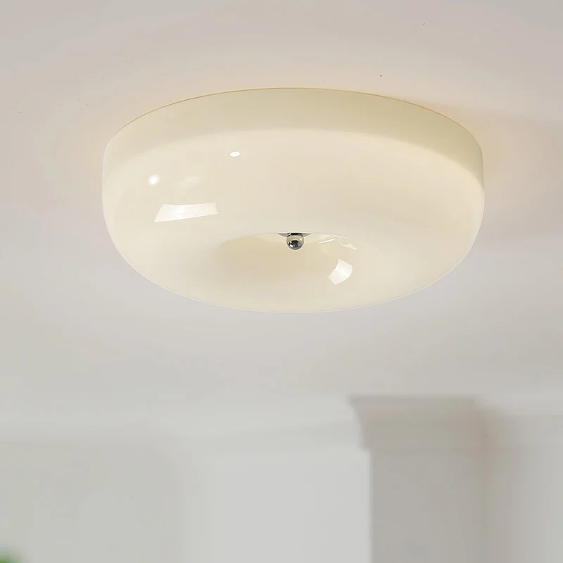 Plafondlamp Melkglas 32–46 cm | Glazen Bol met Zilveren Accent | Dimbare Plafondverlichting Warm Wit | Sansoti