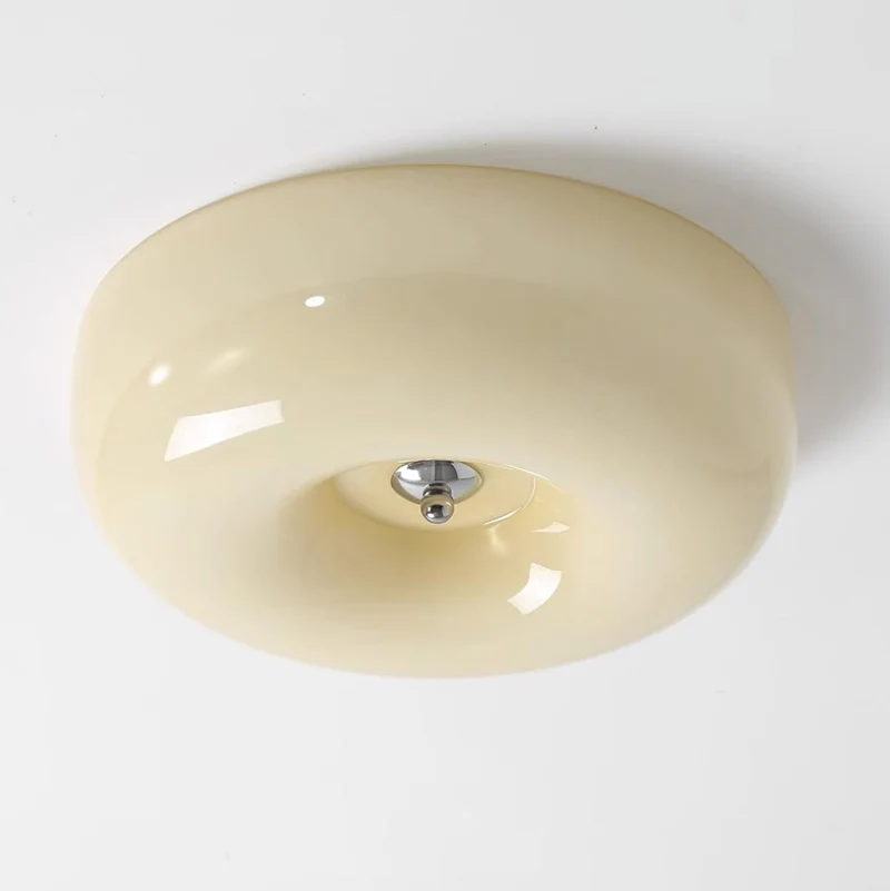 Plafondlamp Melkglas 32–46 cm | Glazen Bol met Zilveren Accent | Dimbare Plafondverlichting Warm Wit | Sansoti