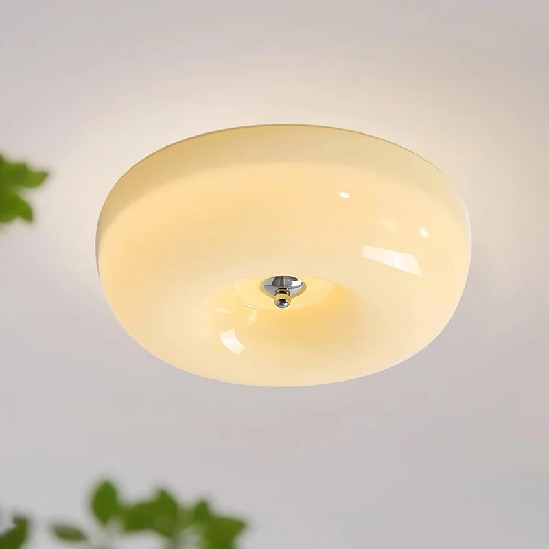 Plafondlamp Melkglas 32–46 cm | Glazen Bol met Zilveren Accent | Dimbare Plafondverlichting Warm Wit | Sansoti