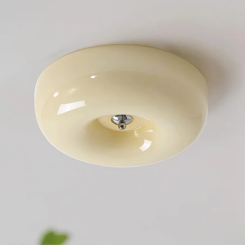 Plafondlamp Melkglas 32–46 cm | Glazen Bol met Zilveren Accent | Dimbare Plafondverlichting Warm Wit | Sansoti