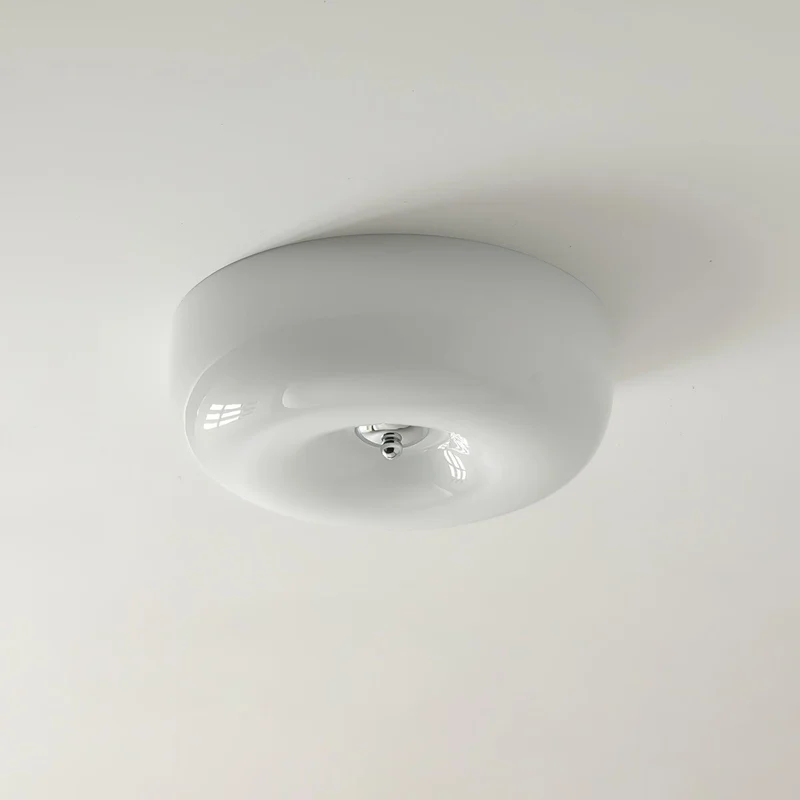 Plafondlamp Melkglas 32–46 cm | Glazen Bol met Zilveren Accent | Dimbare Plafondverlichting Warm Wit | Sansoti