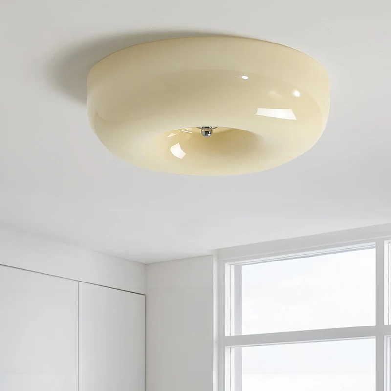 Plafondlamp Melkglas 32–46 cm | Glazen Bol met Zilveren Accent | Dimbare Plafondverlichting Warm Wit | Sansoti