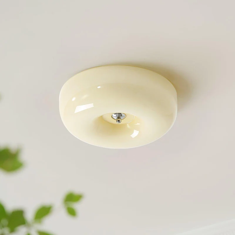 Plafondlamp Melkglas 32–46 cm | Glazen Bol met Zilveren Accent | Dimbare Plafondverlichting Warm Wit | Sansoti