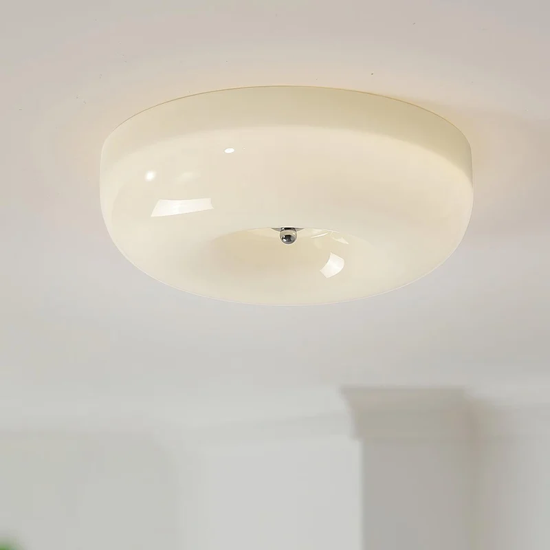 Plafondlamp Melkglas 32–46 cm | Glazen Bol met Zilveren Accent | Dimbare Plafondverlichting Warm Wit | Sansoti