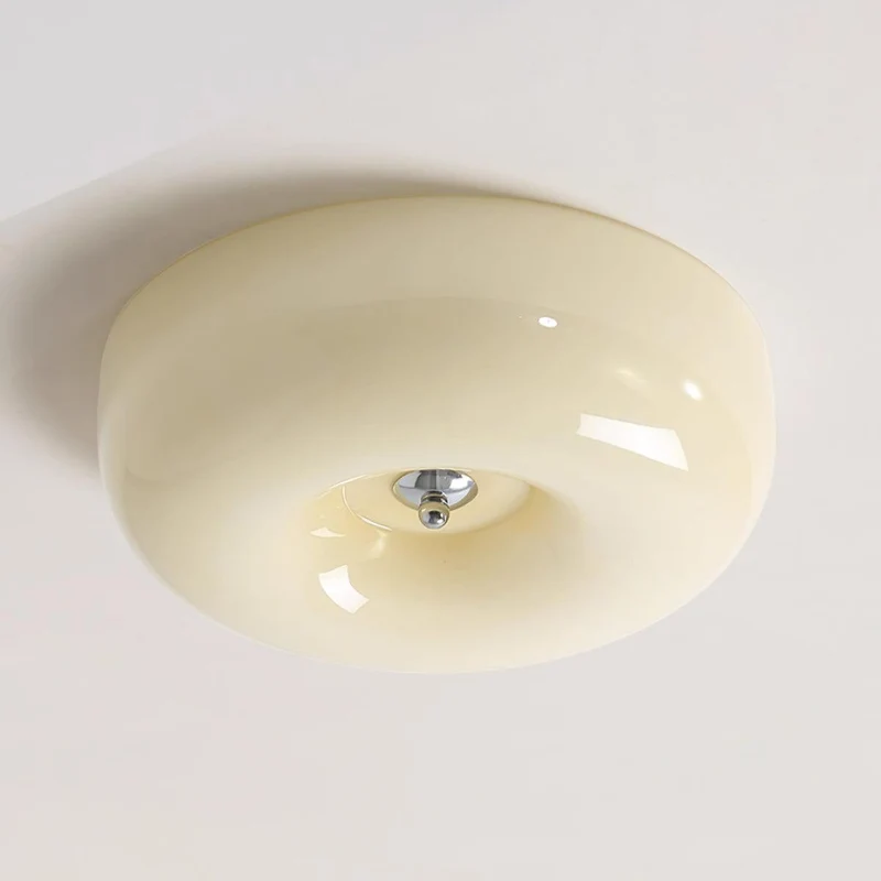 Plafondlamp Melkglas 32–46 cm | Glazen Bol met Zilveren Accent | Dimbare Plafondverlichting Warm Wit | Sansoti