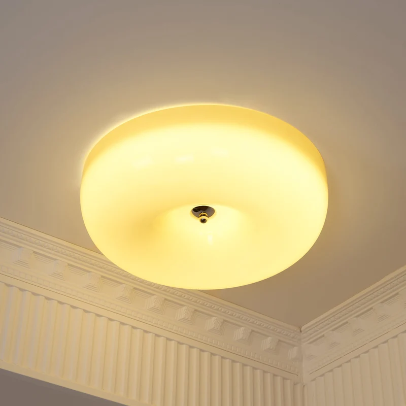 Plafondlamp Melkglas 32–46 cm | Glazen Bol met Zilveren Accent | Dimbare Plafondverlichting Warm Wit | Sansoti
