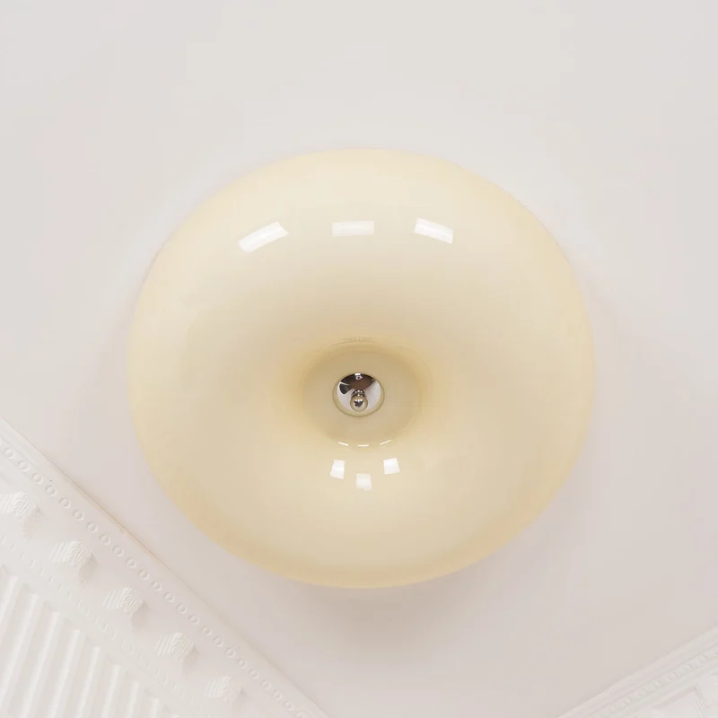 Plafondlamp Melkglas 32–46 cm | Glazen Bol met Zilveren Accent | Dimbare Plafondverlichting Warm Wit | Sansoti