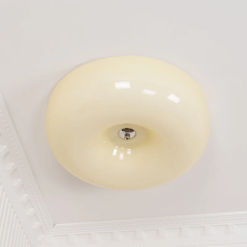 Plafondlamp Melkglas 32–46 cm | Glazen Bol met Zilveren Accent | Dimbare Plafondverlichting Warm Wit | Sansoti