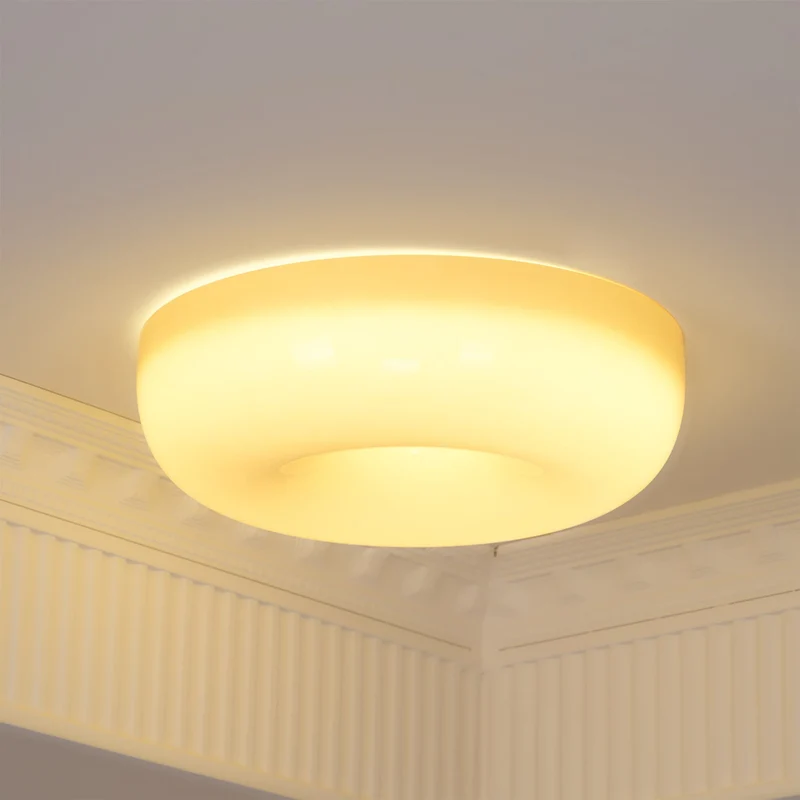 Plafondlamp Melkglas 32–46 cm | Glazen Bol met Zilveren Accent | Dimbare Plafondverlichting Warm Wit | Sansoti