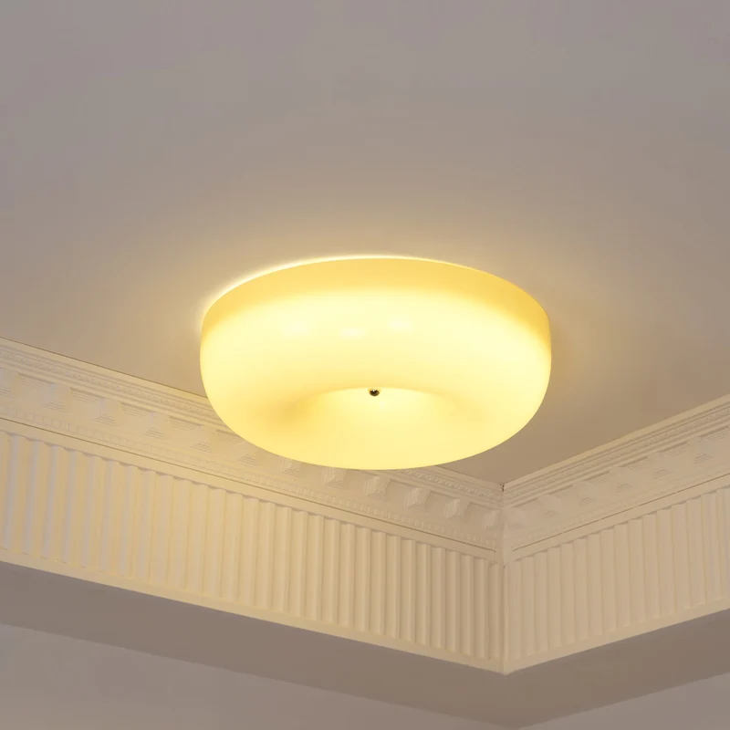 Plafondlamp Melkglas 32–46 cm | Glazen Bol met Zilveren Accent | Dimbare Plafondverlichting Warm Wit | Sansoti