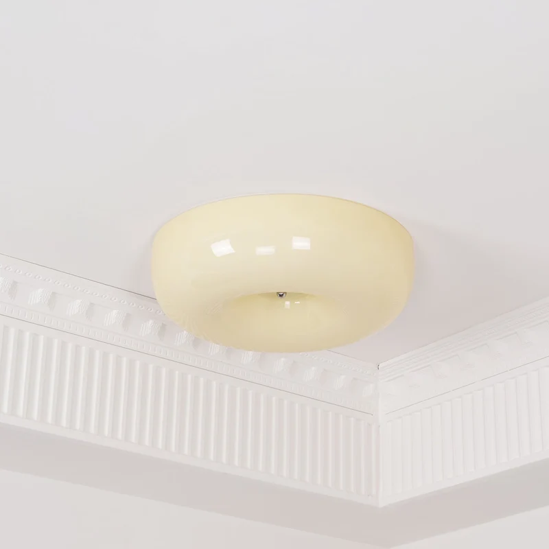 Plafondlamp Melkglas 32–46 cm | Glazen Bol met Zilveren Accent | Dimbare Plafondverlichting Warm Wit | Sansoti