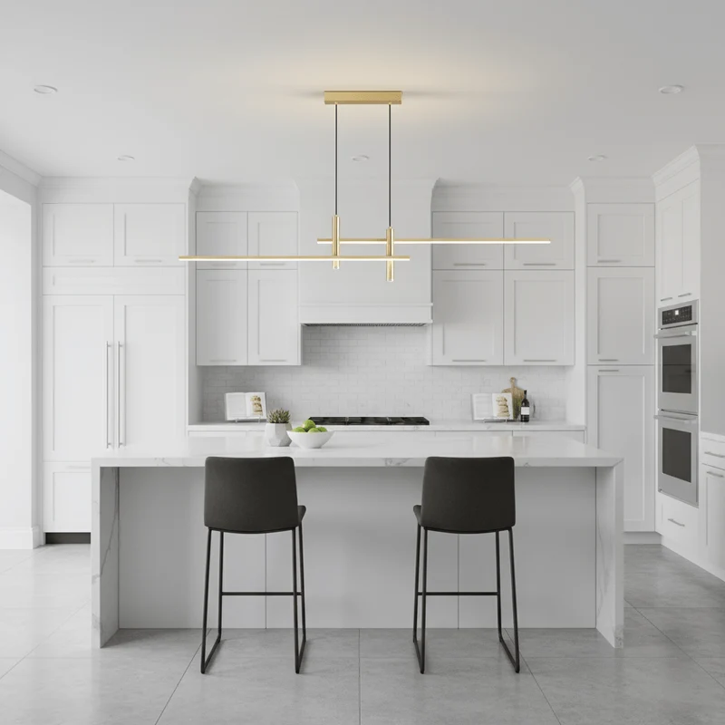 Lineaire hanglamp Links Island • 90/120/150cm • LED geïntegreerd • warm wit/neutraal/koel wit • dimbaar optie • zwart/goud • keuken-eiland boven tafel | Sansoti